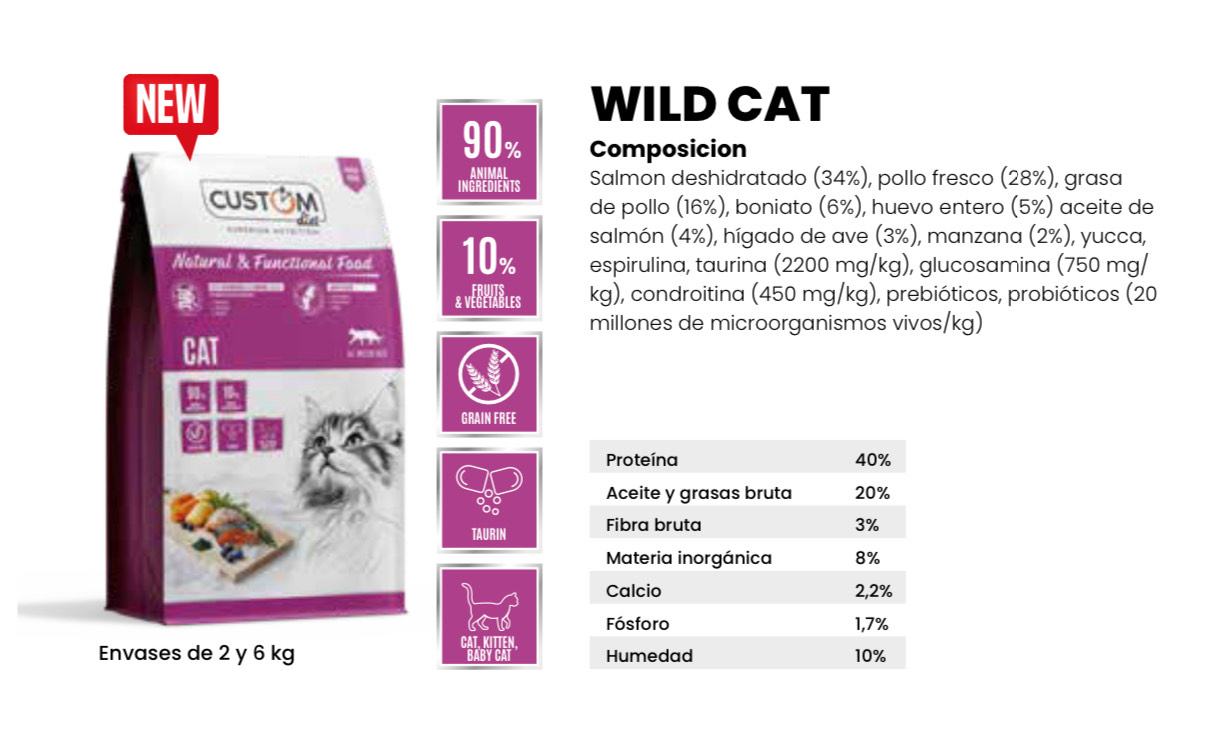Pienso CUSTOM DIET Gato Wild Grain Free Salmón, Pollo y Huevo – 2 kg - Imagen 2